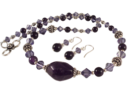 Amethyst nugget with swarovski bi-cone crystals with sterling silver beads necklace with matching earrings